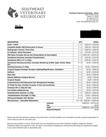 Redacted copy of Apollo’s itemized care estimate